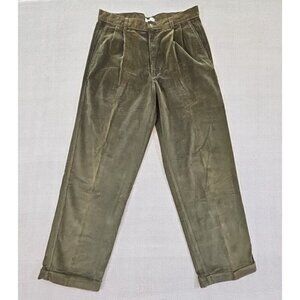 Claiborne Pleated Chunky Corduroy Pants Women's 34x32 Green Cuffed Old Money EUC
